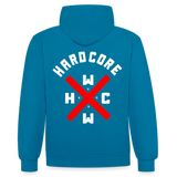 Hardcore Worldwide XBR 2 Side Contrast Colour Hoodie - peacock blue/heather grey