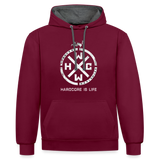 HCWW - HARDCORE IS LIFE Official - Contrast Hoodie - burgundy/charcoal
