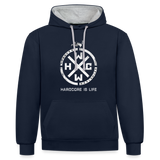 HCWW - HARDCORE IS LIFE Official - Contrast Hoodie - navy/heather grey