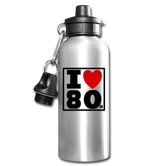 I Love 80s Water Bottle - silver